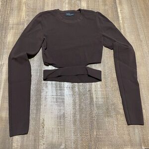 Ten by Babaton Dark Brown Long Sleeve Crop Top